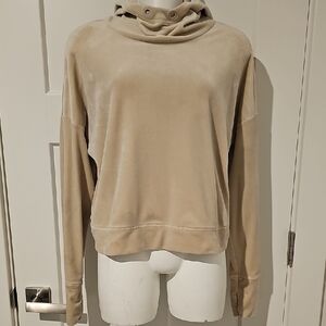 Offline By Aerie Tan Velour Cropped Hoodie